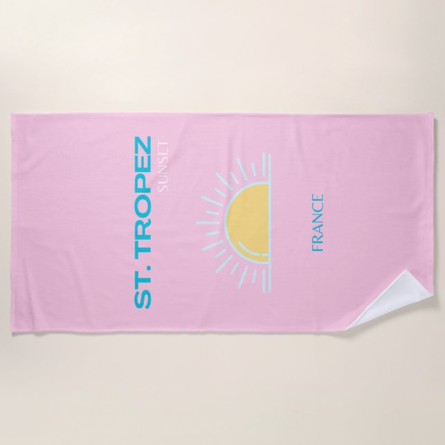 St Tropez, Frankreich, Preppy, Pink Strandtuch (Vorderseite)