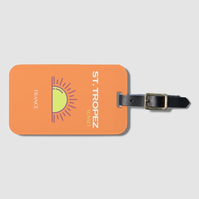St Tropez, Frankreich, Sunset, Travel Art, Orange Gepäckanhänger (Vorderseite (Horizontal))