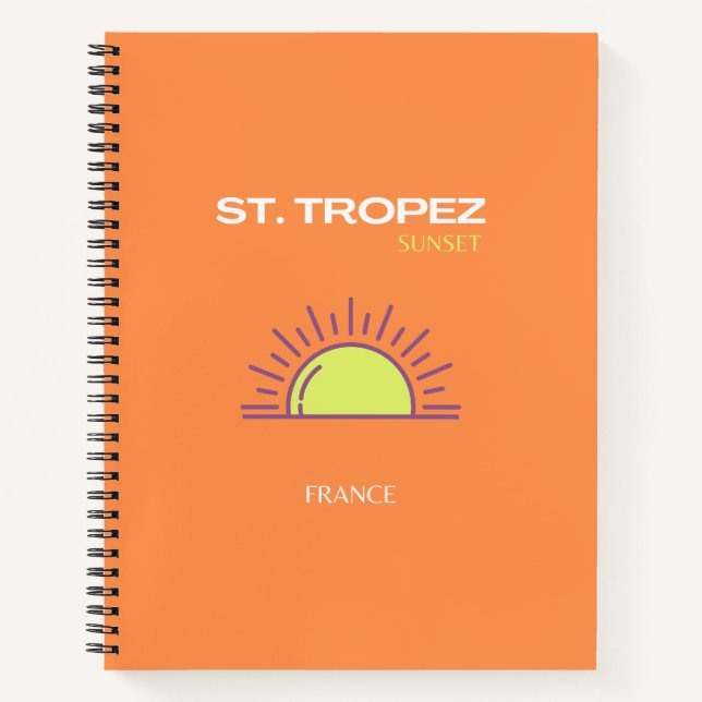 St Tropez, Frankreich, Sunset, Travel Art, Orange Notizbuch (Vorderseite)