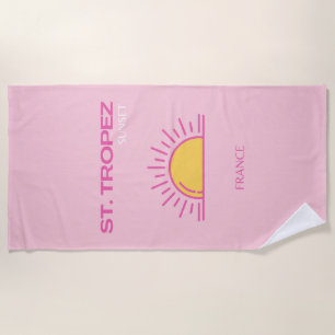 St Tropez, Frankreich, Sunset, Travel Art, Pink Strandtuch
