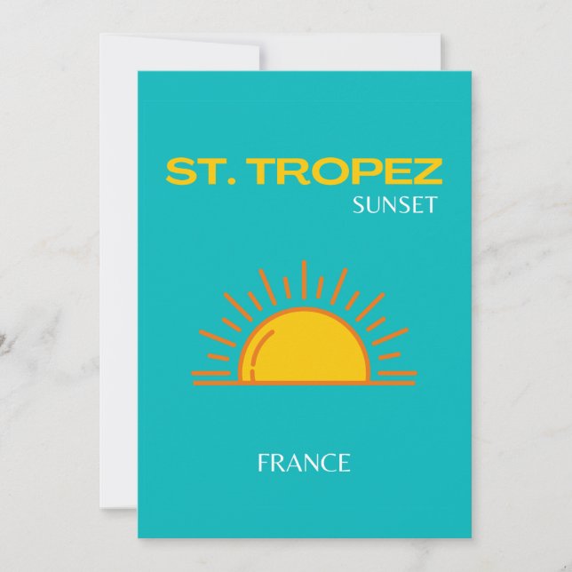 St Tropez, Sunset, Travel Art, Türkis Dankeskarte (Vorderseite)