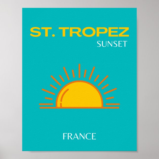 St Tropez, Sunset, Travel Art, Türkis Poster (Vorne)