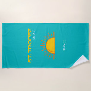 St Tropez, Sunset, Travel Art, Türkis Strandtuch