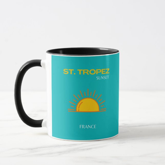 St Tropez, Sunset, Travel Art, Türkis Tasse (Links)