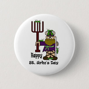 St. Urho mit Losen des Heuschrecken-Knopfes Button