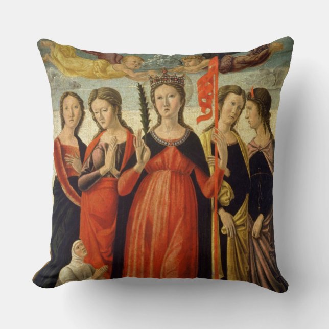 St Ursula und vier Heilige (Tempera auf Platte) Kissen (Vorderseite)