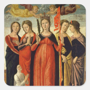 St. Ursula und Vier Heilige (Tempera auf Tafel) Quadratischer Aufkleber