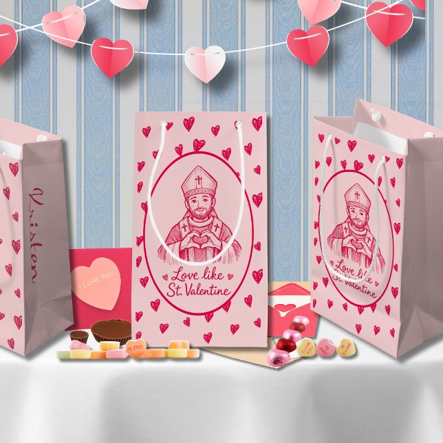 St Valentine Catholic Pink Heart Sketch Artwork Kleine Geschenktüte (Von Creator hochgeladen)