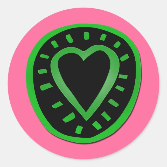 St Valentine's Day Green Black Heart Pink Aufklebe Runder Aufkleber (Vorderseite)