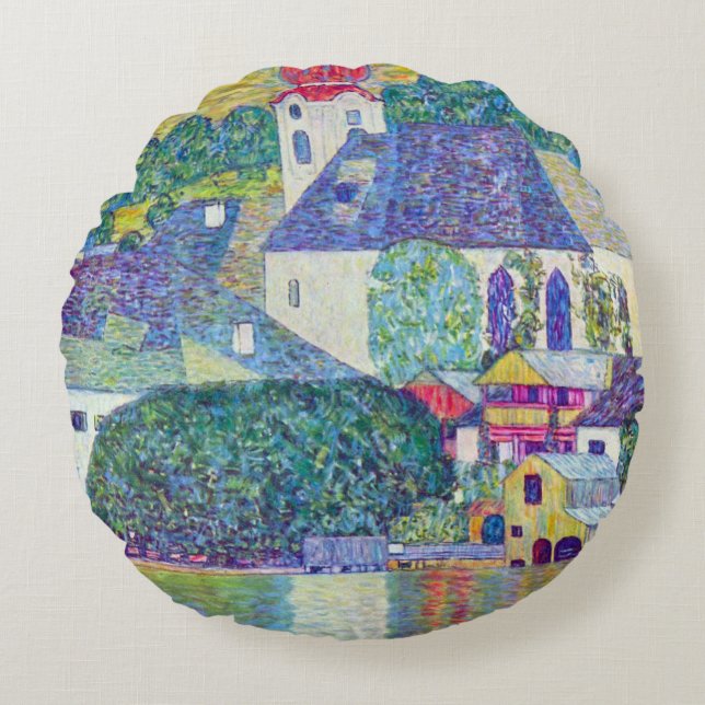 St. Wolfgang Kirche von Gustav Klimt, Viktorianisc Rundes Kissen (Vorderseite)