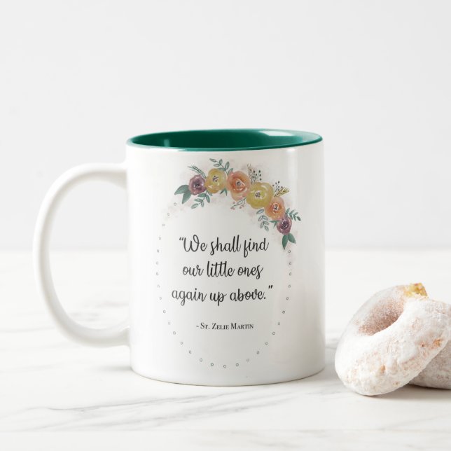 St. Zelie Martin Floral Miswagon  Zweifarbige Tasse (Mit Donut)