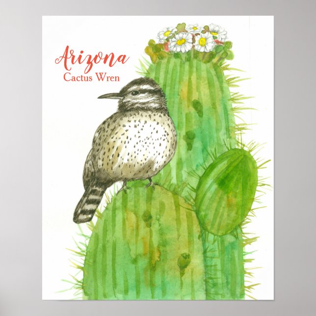 Staat Bird of Arizona Cactus Wren Poster (Vorne)