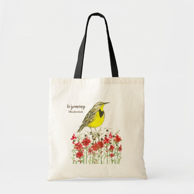 Staat Bird of Wyoming Meadowlark Wasserfarbe Tragetasche (Vorne)