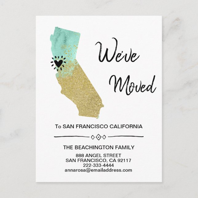 *~* STAAT California Glitzer Mintbewegung Ankündigungspostkarte (Vorderseite)