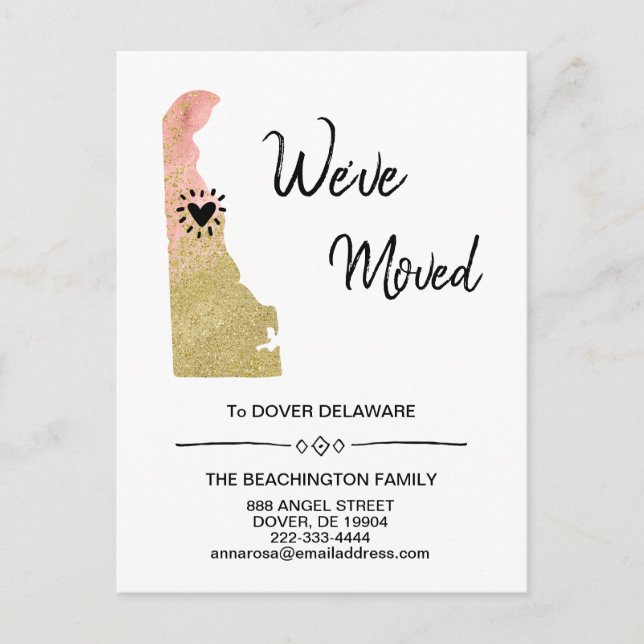 *~* STAAT DELAWARE Glitzer Peach Moving Ankündigungspostkarte (Vorderseite)