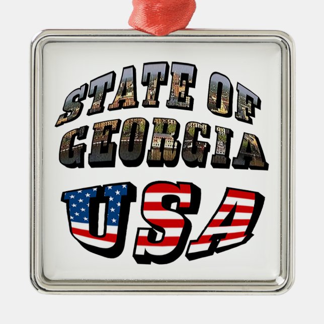 Staat der Fahne Georgiens und USA Silbernes Ornament (Vorne)