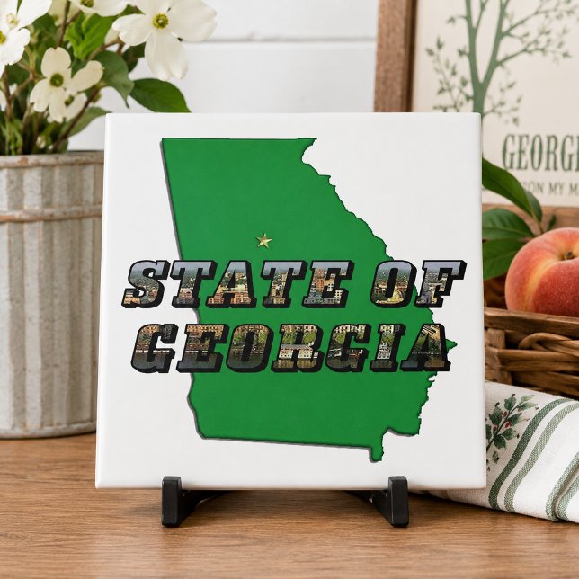 Staat der georgischen Karte und Bildtext Fliese (State of Georgia Map Outline and Picture Text Tile)