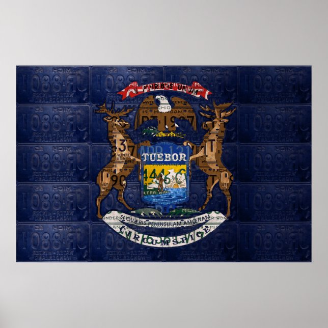 Staat der Michigan Flag Gerecycelt Lizenzschild Ar Poster (Vorne)