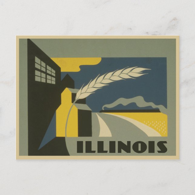 Staat der Vintagen Illustration von Illinois Postkarte (Vorderseite)