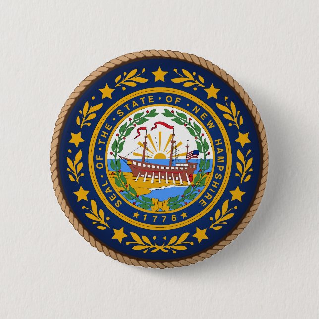 Staat des New Hampshire Flaggen-Siegel-Knopfes Button (Vorderseite)