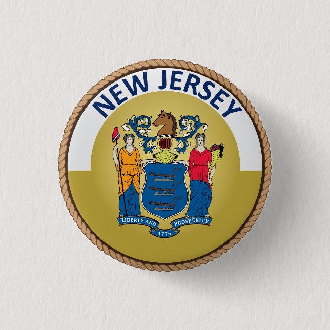 Staat des New-Jersey Flaggen-Siegel-Knopfes Button (Vorderseite)