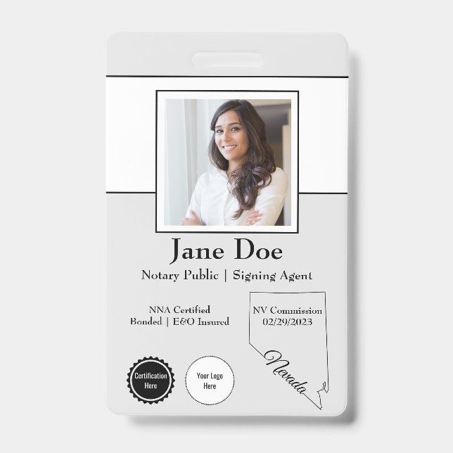 Staat des Notars von Nevada mit QR-Code Ausweis (Vorderseite)
