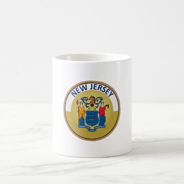 Staat des Siegels der New Jersey Flag Kaffeetasse (Mittel)