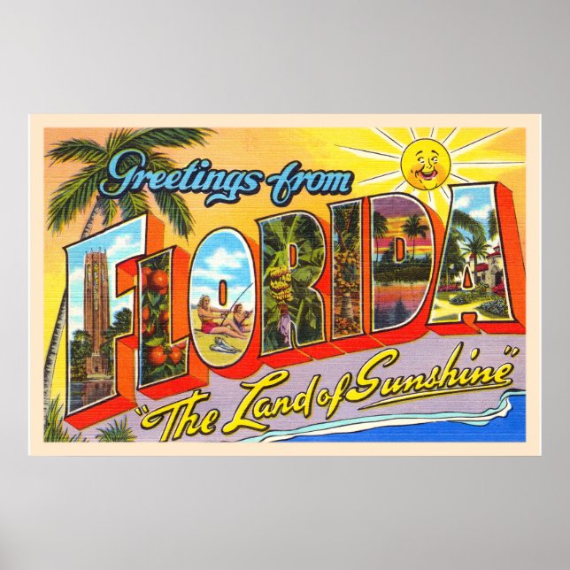 Staat Florida FL Vintager Großbuchstabe Postkarte Poster (Vorne)