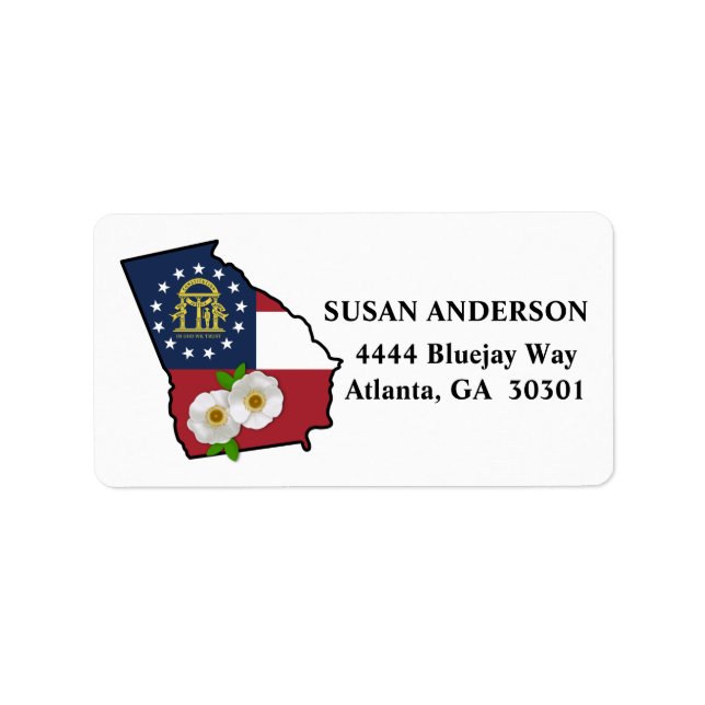 Staat Georgien Flag Staat Blume Cherokee Rose Adressaufkleber (Vorne)