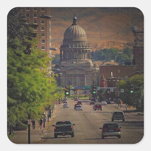 Staat Hauptstadt in Boise, Idaho Quadratischer Aufkleber (Vorderseite)