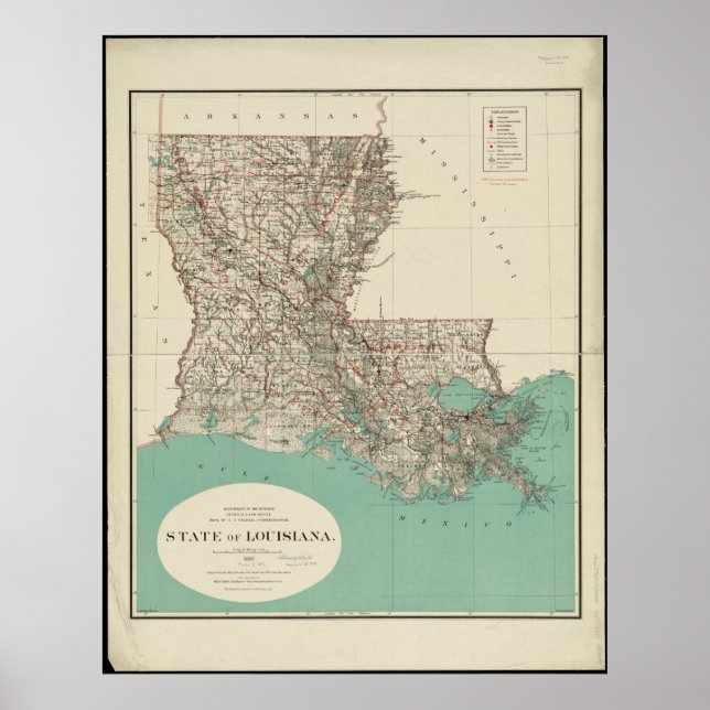 Staat Louisiana Vintage Karte Poster (Vorne)