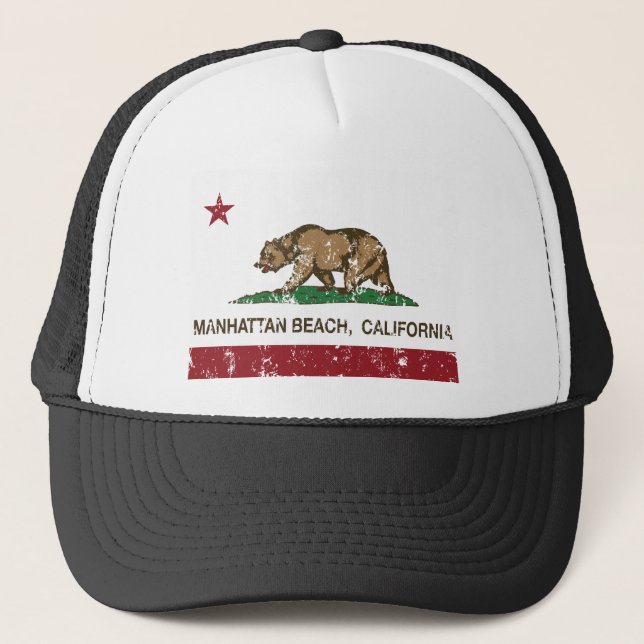 Staat Manhattan Beach Kalifornien Flagge Truckerkappe (Vorderseite)