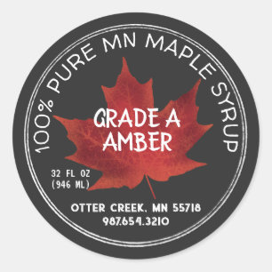 Staat Name Ahornsirup Chalkboard Stil Rotes Leaf Runder Aufkleber