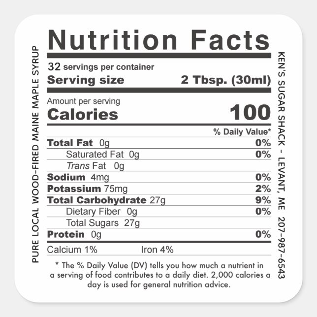 Staat Name Ahornsirup Nutrition Fakten Quadratischer Aufkleber (Vorderseite)
