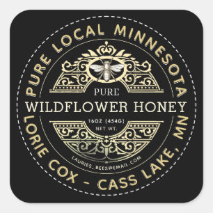 Staat Name Heraldic Bee Wildblume Honey Label Quadratischer Aufkleber