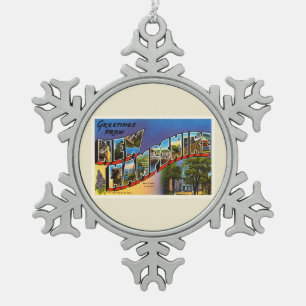 Staat New Hampshire NH der Vintagen Schneeflocken Zinn-Ornament