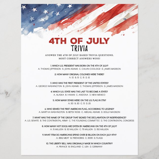 Staat Nickname 4. Juli Party Game (Vorderseite)