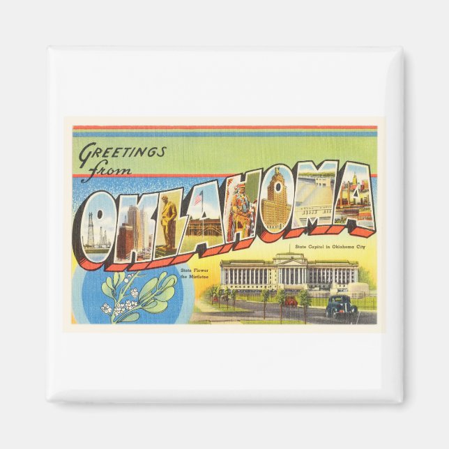 Staat Oklahoma OK Alte Jahrgang Reise Souvenir Magnet (Vorne)