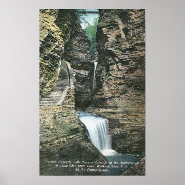 Staat Park Aussicht Vorhang und Cavern Cascades Poster (Vorne)