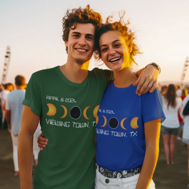 Staat personalisierte Stadt Gesamtsolaristin 2024 T-Shirt (2024 Total Solar Eclipse Custom Town and State T-Shirt)