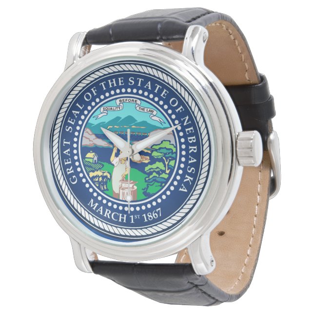Staat Siegel Nebraska Armbanduhr (Schrägansicht)