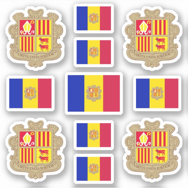 Staat-Symbole/Wappen und Flagge Andorras Aufkleber (Vorderseite)