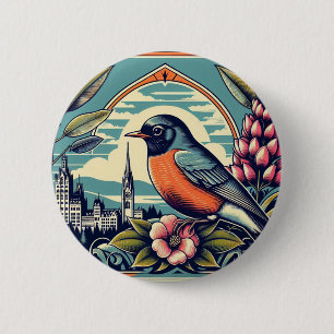 Staat von Connecticut Bird und Blume Green Blue Button