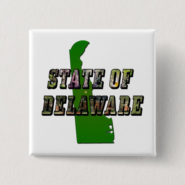 Staat von Delaware Picture Text & Map Kontur Button (Vorderseite)