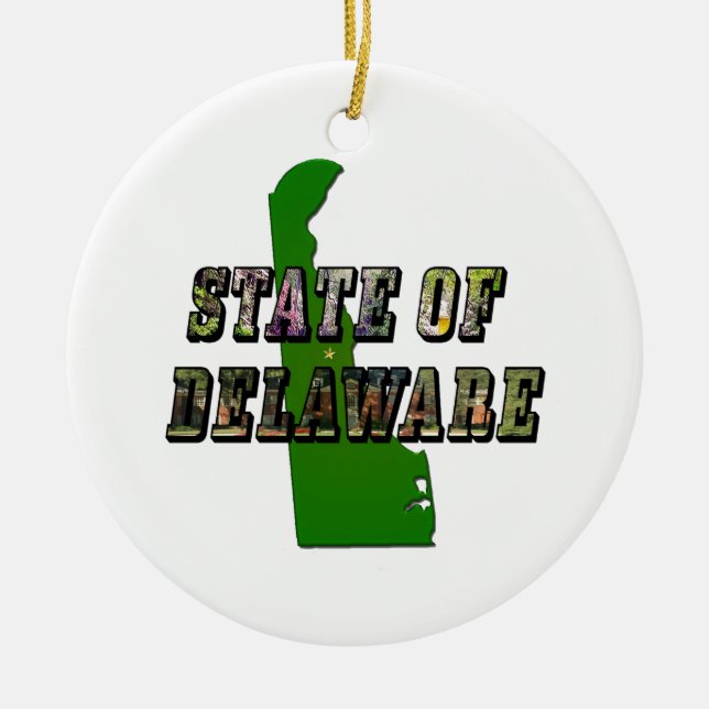 Staat von Delaware Picture Text & Map Kontur Keramikornament (Vorne)