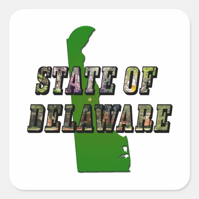 Staat von Delaware Picture Text & Map Kontur Quadratischer Aufkleber (Vorderseite)