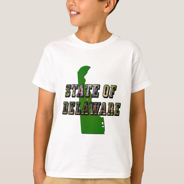 Staat von Delaware Picture Text & Map Kontur T-Shirt (Vorderseite)