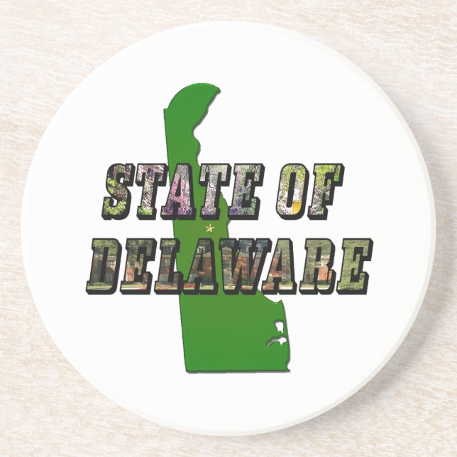 Staat von Delaware Picture Text & Map Kontur Untersetzer (Vorne)