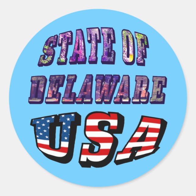 Staat von Delaware USA Foto & Flag Text Runder Aufkleber (Vorderseite)