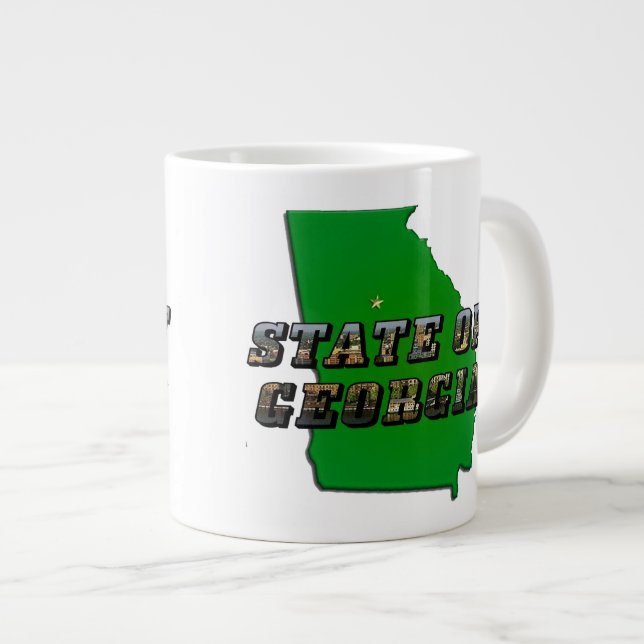 Staat von Georgia Map Kontur and Picture Text Jumbo-Tasse (Vorderseite Rechts)